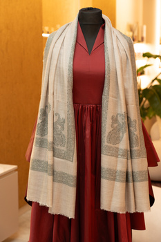 PASZMINA KASZMIROWA KANI BEŻOWO-SZARA